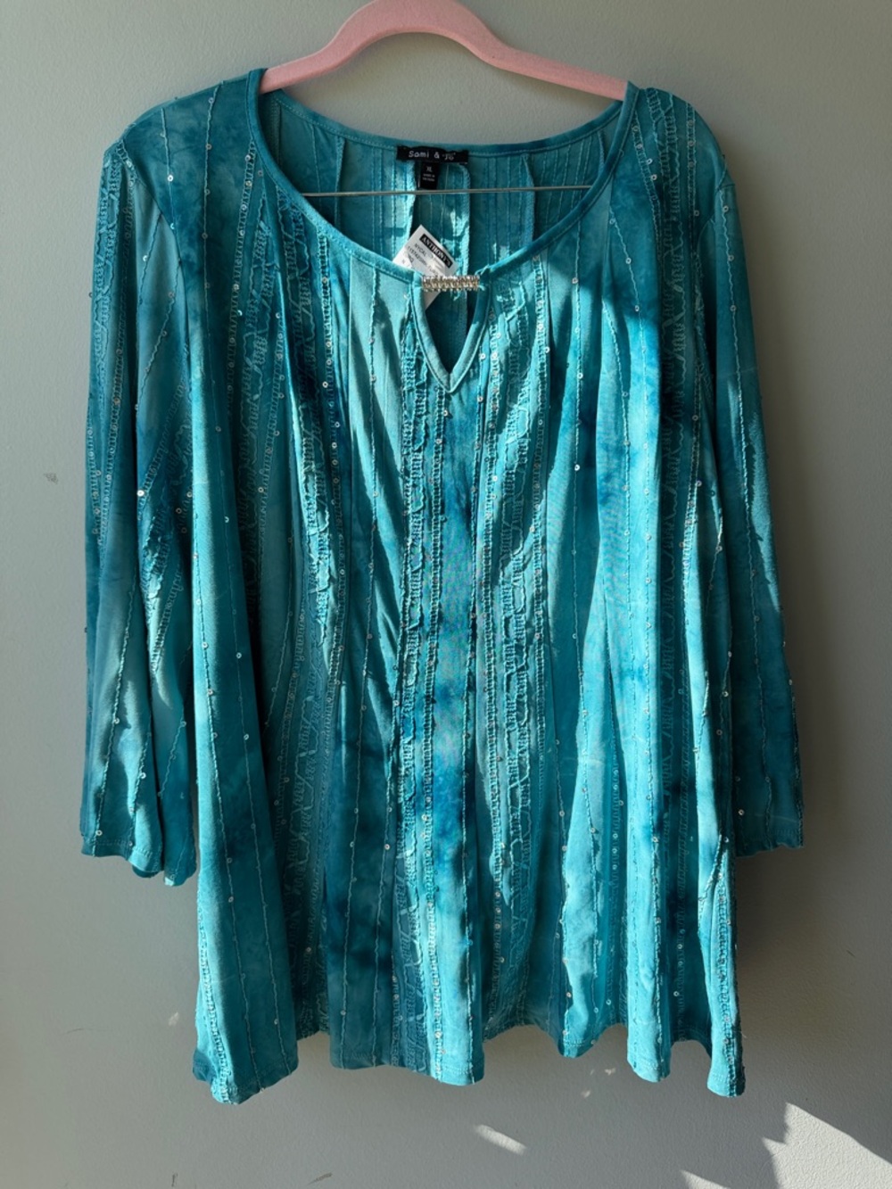 Sami & Jo Teal V-Neck Embellished Tunic Size XL